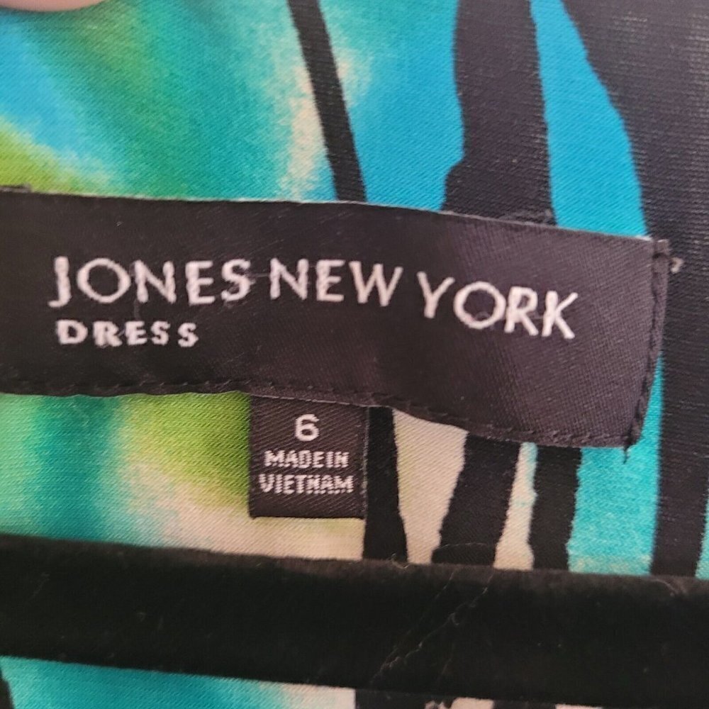 Jones New York Cowl Neck Blouson Blue/Black Floral Knee Length Dress Size 6 - Picture 10 of 11